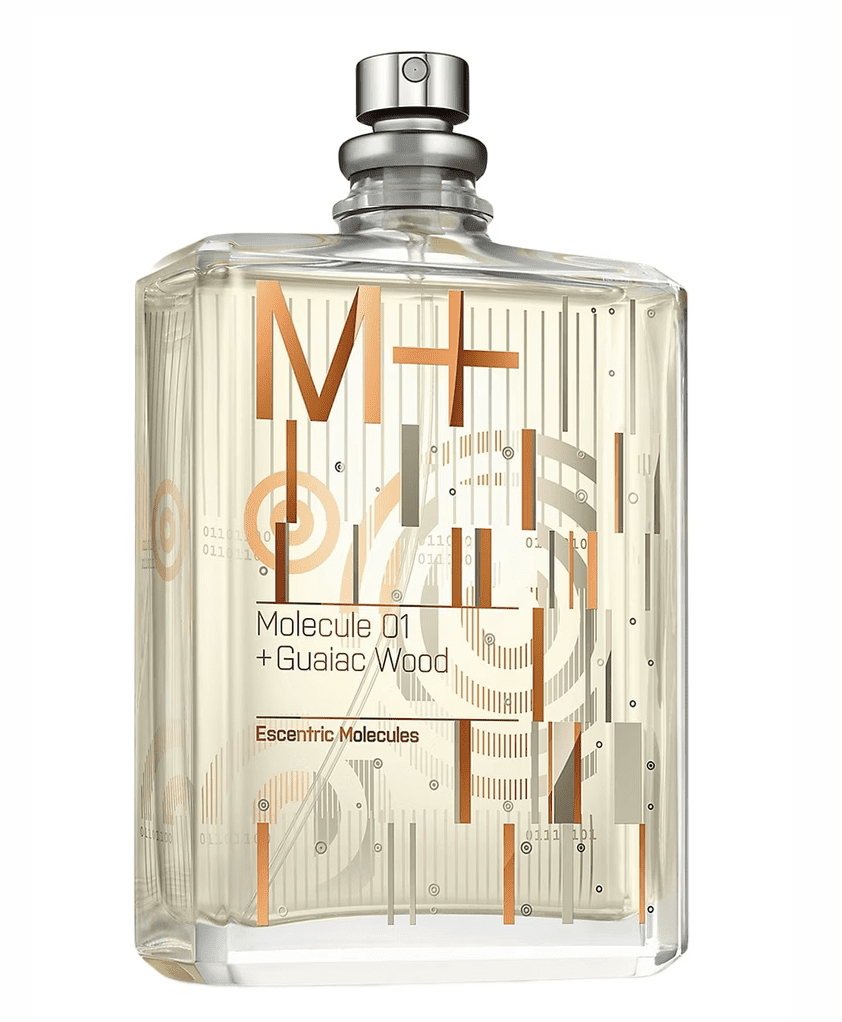Bottle of Molecule 01 + Guaiac Wood from Escentric Molecules is pictured